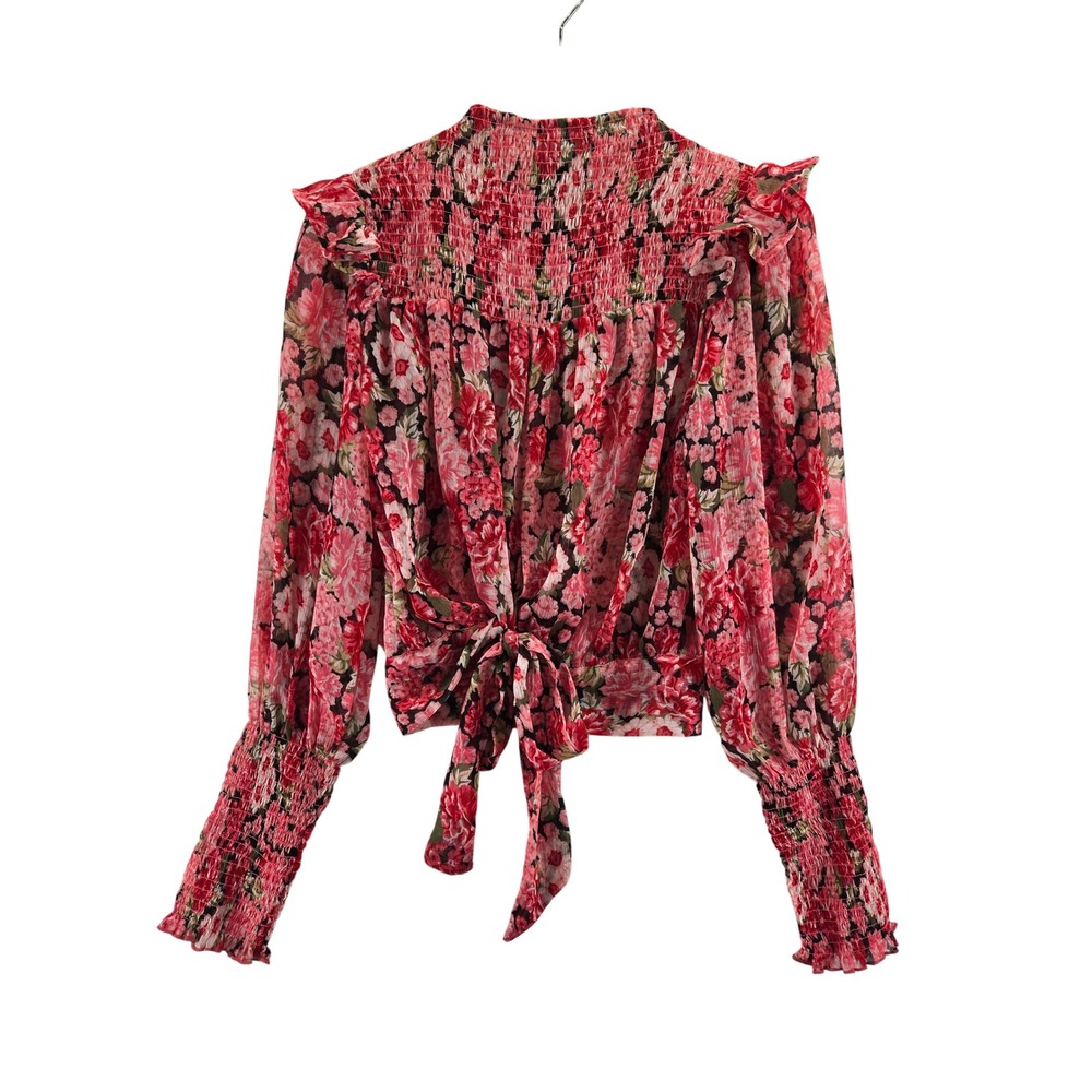 Bardot Remi Floral Blouse Pink Gardenia Smocked Mock Neck Tie Back Top US 6 S - Picture 5 of 11